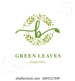 Creative Modern Initial b Letter with Circle Leaves Frame for Eco Friendly Fashion, Beauty Cosmetic, Make up, Soap, Environment Consultant Service Business Logo Vector Idea Design