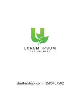 Creative and modern Initial Letter U With Leaf Luxury Logo. Green leaf logo Template vector Design