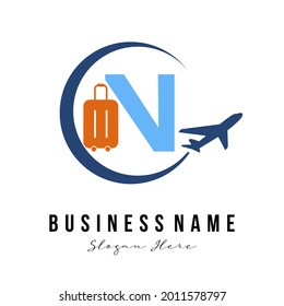 Creativo Modern Inicial N Carta Agencia de Viajes, Transportación, Viaje, Vacaciones, Empresa de servicios Tour. Concepto de logotipo de negocios para vacaciones en viaje