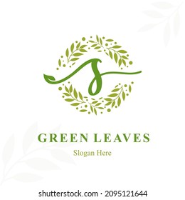 Creative Modern Initial s Letter with Circle Leaves Frame for Eco Friendly Fashion, Beauty Cosmetic, Make up, Soap, Environment Consultant Service Business Logo Vector Idea Design