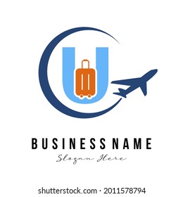 Creative Modern Initial U Letter Travel Agency, Transportation, Trip, Vacation, Tour service company. Traveler Holiday Business Logo Concept
