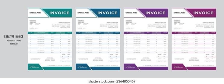 Creative and modern invoice design or payment receipt design template.