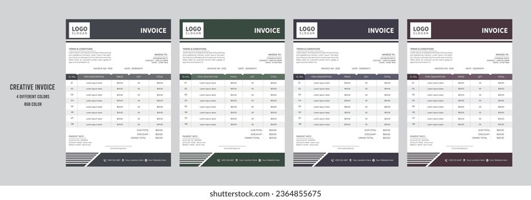 Creative and modern invoice design or payment receipt design template.