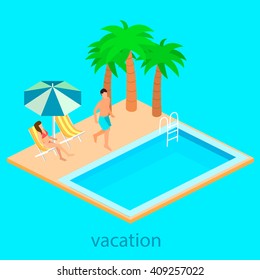 Creative modern isometric design of swimming pool