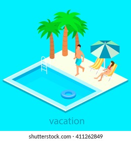 Creative modern isometric design of swimming pool