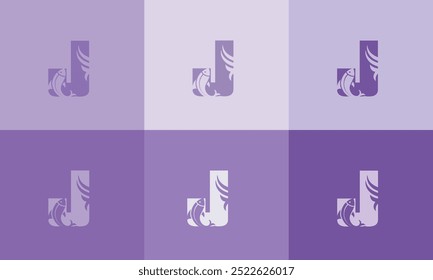 Creativo moderno J Icon Fish Logo con colorido Icon Vector 