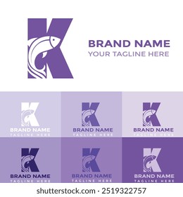  Creative Modern K Letter Fish Logo with colorful Icon Vector