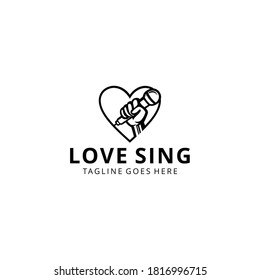 Creative modern karaoke sing logo on heart sign vector logo template emblem.
