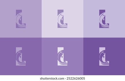 Logo de pez de icono L moderno creativo con Vector de icono colorido 