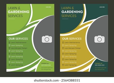 A creative and modern lawn care flyer design, ideal for promoting landscaping, gardening, and lawn maintenance services. Features vibrant green colors, elegant typography, and nature inspired elements