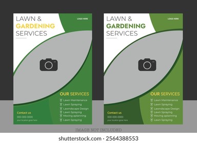 A creative and modern lawn care flyer design, ideal for promoting landscaping, gardening, and lawn maintenance services. Features vibrant green colors, elegant typography, and nature inspired elements