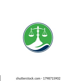 Plantilla de diseño del logotipo del logotipo del signo del equilibrio de la ley de hoja moderna creativa. Firma de leyes con el vector del logo de Leaf