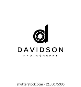 Creative modern lens camera photography on initial D logo icon vector template