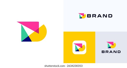 Creative modern letter D mark overlapping shapes with vibrant color concept, logo icon design vector, Symbol initial alphabet geometric colorful for Innovative technology, brand identity and business