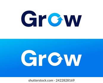 Creative Modern Letter "Grow" mit Pfeil nach oben in Form Buchstaben "O" Logo, Vektordesign Konzept. Grafisches Alphabet Buchstabe "Grow" Symbol für Firmenidentität, Unternehmen, Investitionen, Finanzwachstum, Bank.