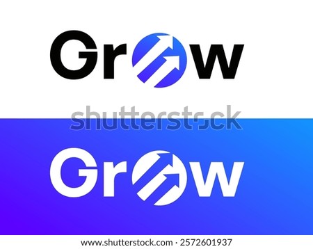 Creative Modern Letter "Grow" with double growth arrow in letter O logo vector design concept. Graphic alphabet Letter "Grow" symbol for corporate identity, business, investment, financial growth, web