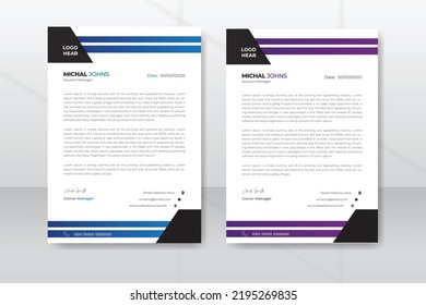 Plantilla de diseño de cabecera de letra moderna y creativa para su proyecto. Plantilla de diseño de membrete moderna y corporativa con 2 colores. cabezal de letra, diseño simple de membrete. 