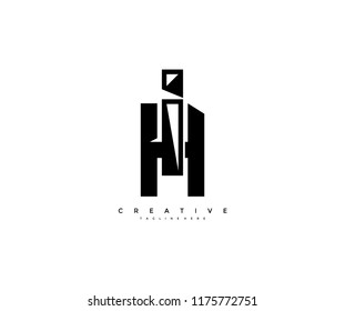 Creative Modern Letter IH Linked Techno Monogram Logo