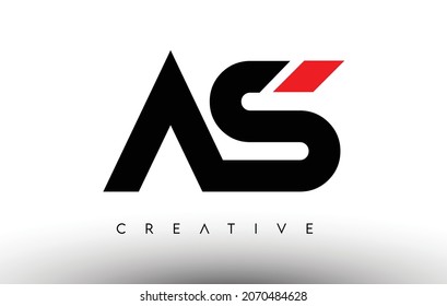 Como diseño creativo de logotipo de carta moderna. Ilustración de vectores con logotipo de letras del icono AS con colores negro y rojo