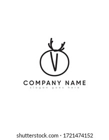 Creative modern letter V with deer silhouette logo template, Vector logo for business and company identity 