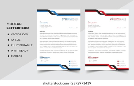 Creative modern letterhead design template for your project, blue and Red color, Vector
