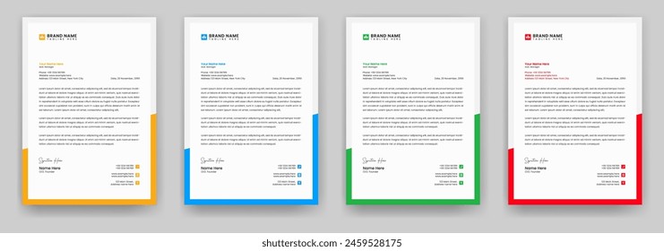 Creative modern letterhead design template with yellow, blue, green and red colors. Corporate business company letterhead design layout. Simple letter head