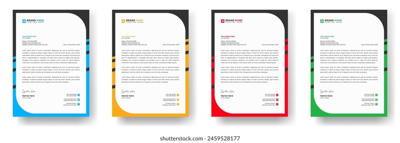 Plantilla moderna creativa del diseño del membrete con los colores amarillo, azul, verde y rojo. Diseño de Plantilla de diseño de membrete Abstractas. Paquete de membrete corporativo