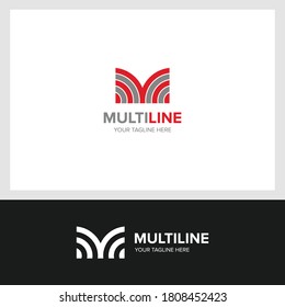 creative and modern line M letter logo design template 
