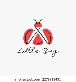 creative modern little bug sign logo design vector illustration. overlay cute bug logo design vector with line art, outline and elegant styles. 