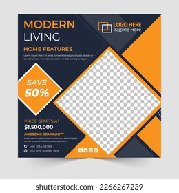 Creative modern living real estate social media post template