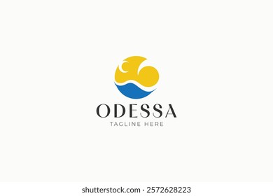 Creative and Modern Logo Design for Beach Odessa Featuring Abstract Elements of  Crescent Moon and Wave with Yellow and Blue