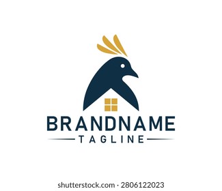 A creative and modern logo design featuring a stylized bird combined with a house shape, perfect for real estate, property management, or bird sanctuary.