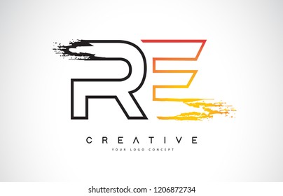 RE Creative Modern Logo Design Vetor with Orange and Black Colors. Monogram Stroke Letter Design.