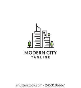 Un logotipo creativo y moderno con un horizonte de la ciudad, ciudad moderna Logo Design Symbol Plantilla Flat Style Ilustración vectorial