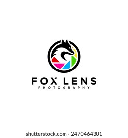 creative modern logo fox photography vector illustration