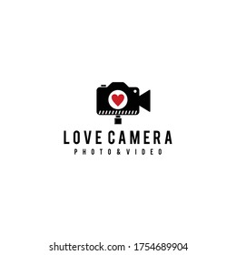 Creative modern love camera film vector logo design template
