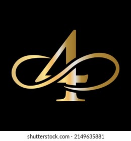 Creative Modern Luxury 4 Logo Vector Vector Template. Initial Monogram Letter 4 Logo Design Vector Template