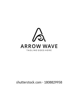 Creative modern luxury abstract sea water wave Logo with A arrow sign icon Template