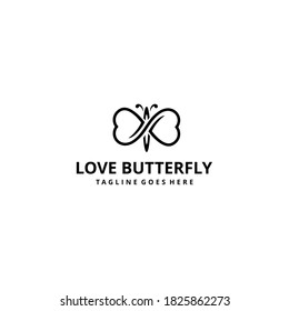 Creative modern luxury Butterfly with love sign logo template Vector illustration.