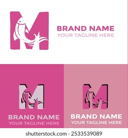 Logo de pez de letra M moderno creativo con Vector de icono colorido