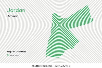 Creative modern map of Jordan. Political map. Capital Amman. World Countries vector maps series. Spiral fingerprint series