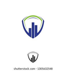 Creative, modern marketing and finance symbol concept design on the shield border. Finance symbol with color green and blue. Vector illustration EPS.8 EPS.10