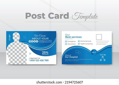 Creative And Modern Medical Healthcare Post Card Design template Blue Color ,Event Card Design, Invitation Print Ready Corporate Professional Business EDDM Design.