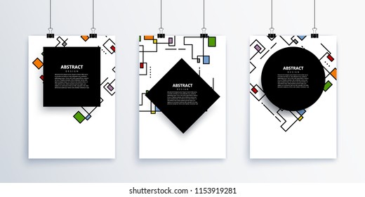 Creative modern memphis style with binder poster on gray background with shadow. Modern design trendy abstract vector illustration