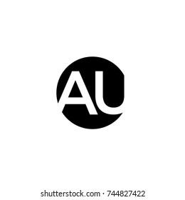 Creative modern minimal circular shaped fashion brands black and white color AU UA A U initial based letter icon logo.