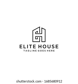 Creative modern minimalist house with E,H sign logo design template .