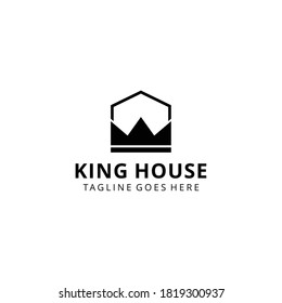 Creative modern minimalist house with king crown sign logo design template 