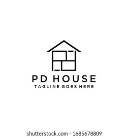 Creative Modern Minimalist House With P,D Sign Logo Design Template .