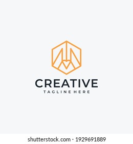 Creative modern monogram pencil logo design with business card vector template. Logo can be used for icon, brand, identity, education, and business company
