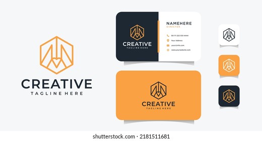 Creative modern monogram pencil logo design with business card vector template. Logo can be used for icon, brand, identity, education, and business company